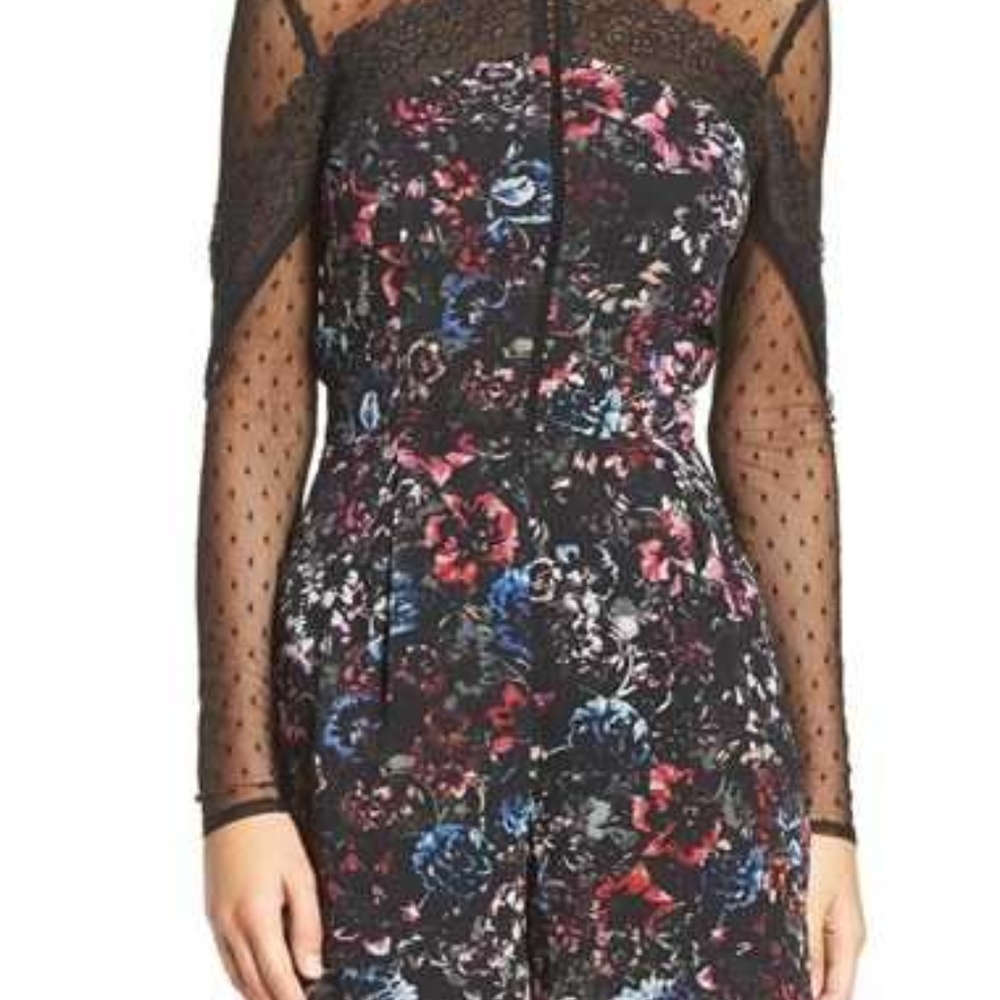 Adelyn Rae Dark Floral Print Long Sleeve Romper